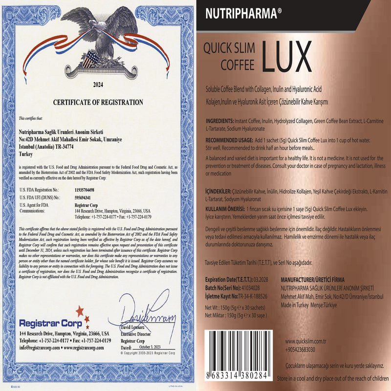 NUTRIPHARMA QUICK SLIM COFFEE LUX - Form Kahve