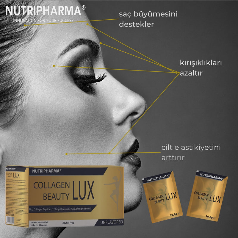 NUTRIPHARMA COLLAGEN BEAUTY LUX, Kollagenergänzung, 30 Beutel, geschmacksneutral