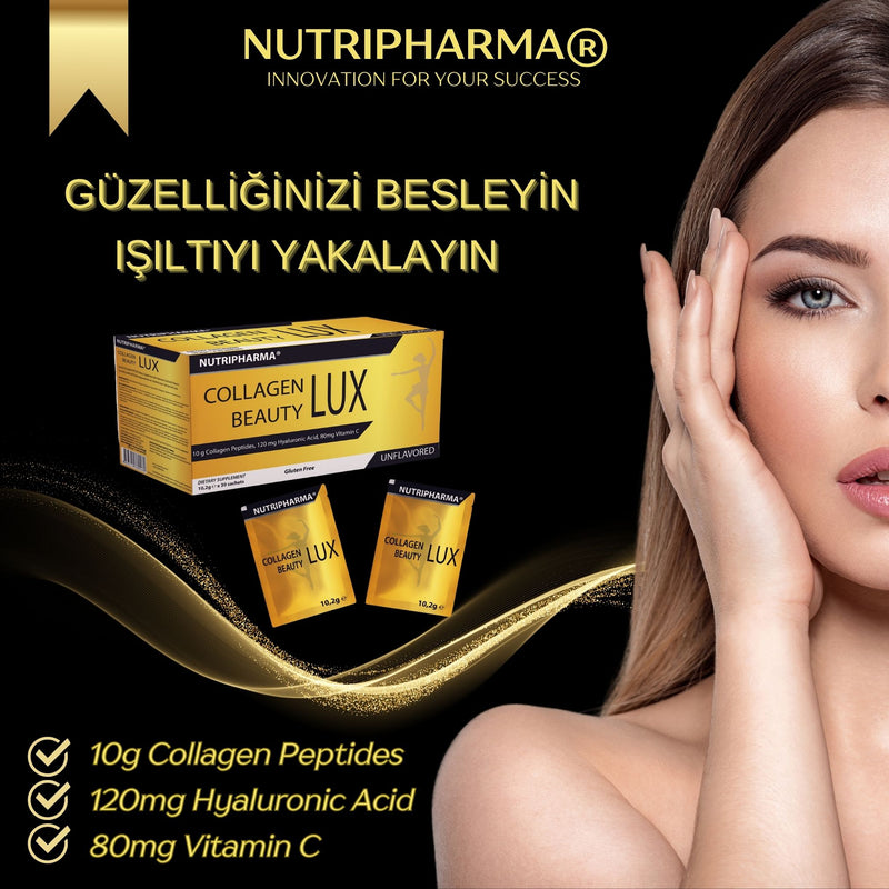 NUTRIPHARMA COLLAGEN BEAUTY LUX, Kolajen Takviyesi, 30 saşe, Aromasız